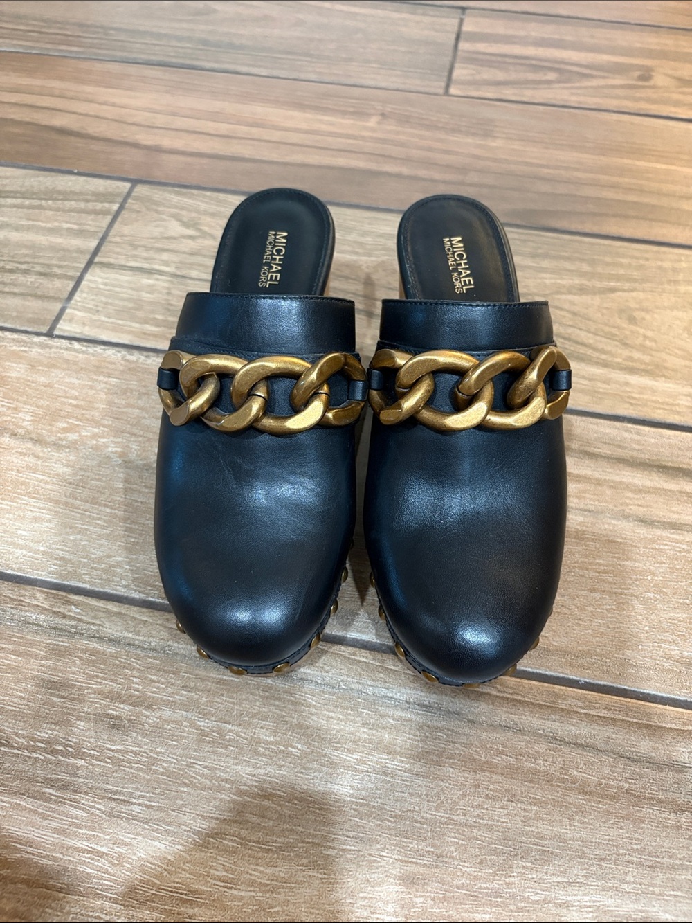 Michael Kors Leather Chain-Trim Clog Mules - Black size 7 never worn
